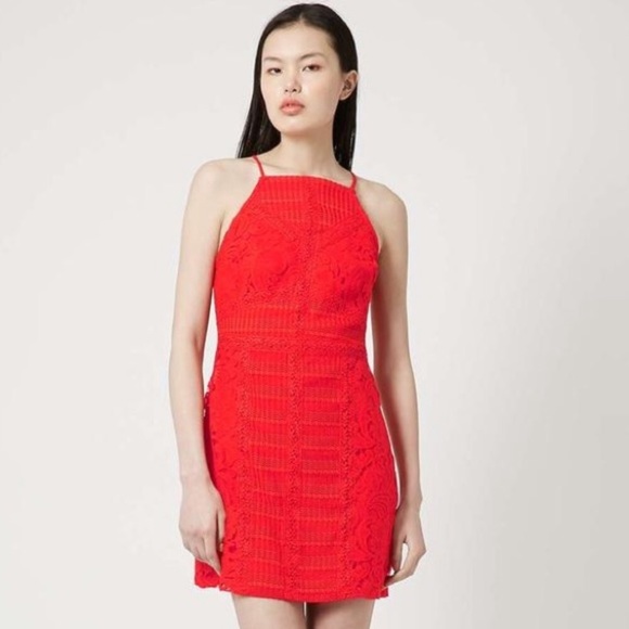 Red Topshop Lace Bodycon Mini Dress• EUC - Picture 2 of 12
